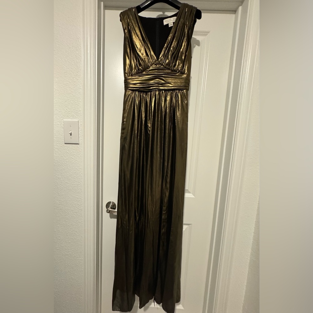 A Rachel Zoe gold metallic maxi dress, size 0